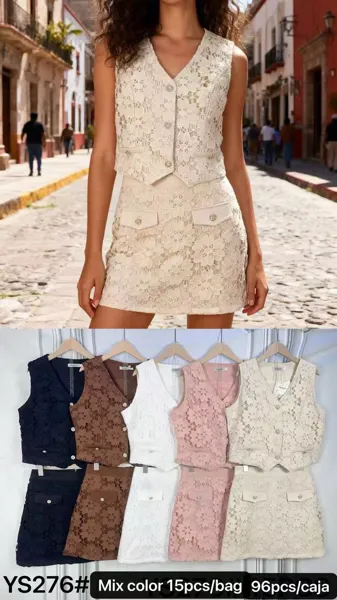 Conjunto de Chaleco de Encaje y Mini Falda-YS276