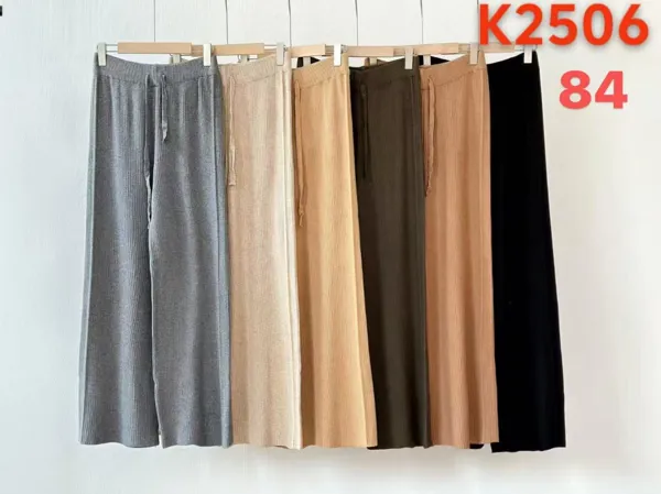 Pantalones acanalados de punto con cordón-K2506