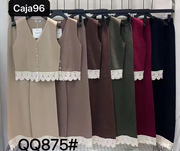 Conjunto de dos piezas con chaleco y detalle de encaje-QQ875