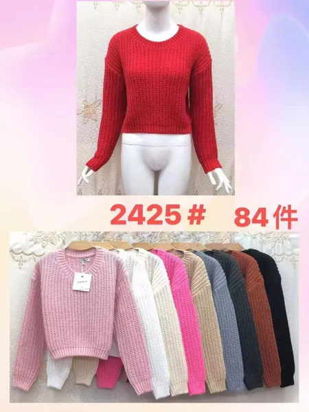 Suéter de punto de mujer con cuello redondo-2425