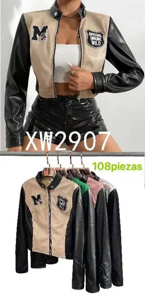Chamarra Cazadora Bicolor con Parches-XW2907