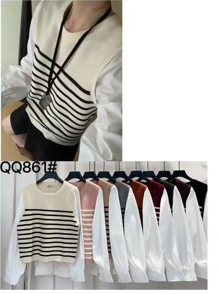 Blusa de manga larga con chaleco-QQ861