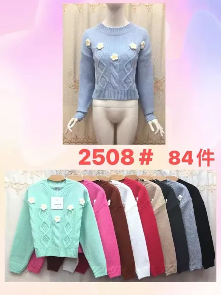 Suéter de punto trenzado con apliques de flores-2508