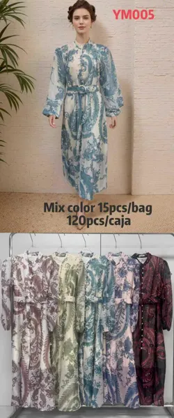 Vestido largo estampado de manga larga-YM005