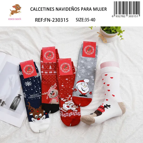 Calcetines navideños con renos para dama