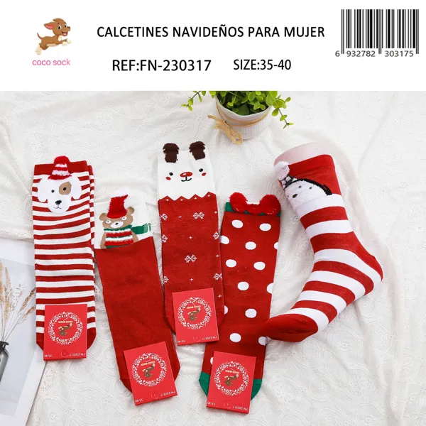 Calcetines navideños rayados para dama