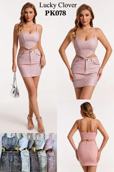 Conjunto de top tipo corsé y falda corta