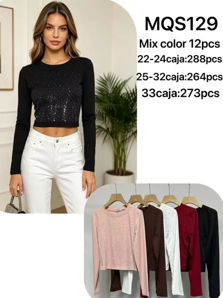 Blusa de manga larga con pedrería