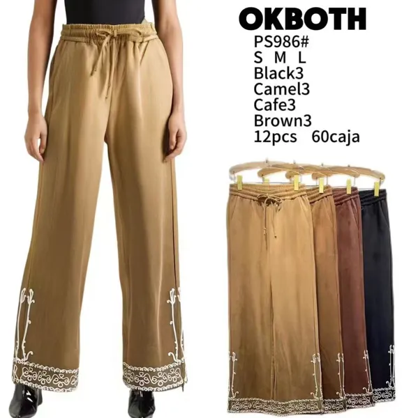 Pantalones de pierna ancha con bordado