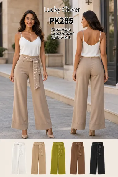 Pantalones de vestir con cinturón de perlas