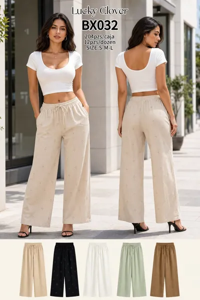 Pantalones de pierna ancha con bordado