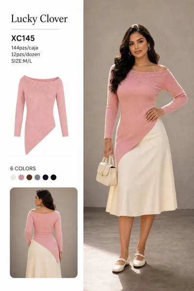 Blusa asimétrica de punto con perlas