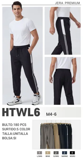 Pantalones deportivos jogger para hombre con franjas laterales-HTWL6
