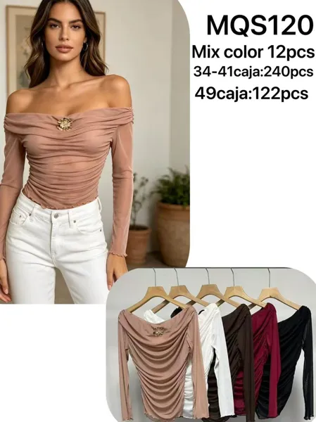 Blusa de manga larga con escote Bardot