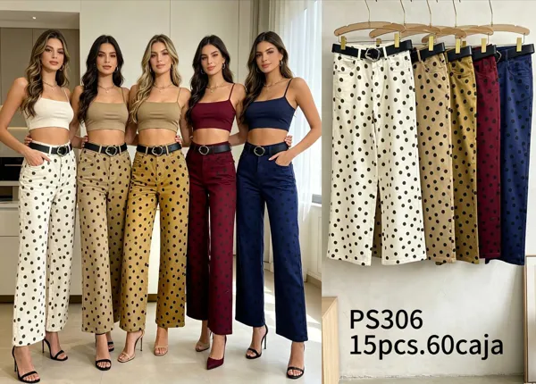 Pantalones de tiro alto con estampado de lunares
