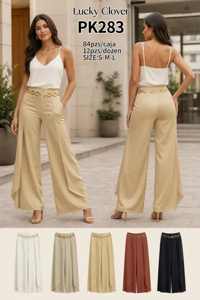 Pantalones de pierna ancha con cinturón de cadena