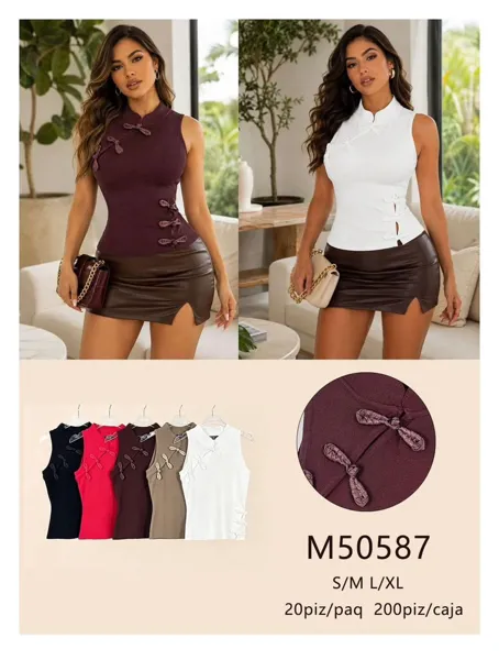 Blusa sin mangas con cierre de nudos chinos