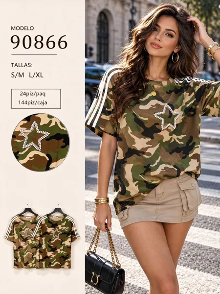 Playera con estampado de camuflaje y estrella