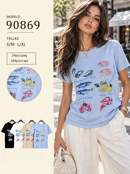 Playera estampada mariscos del mar