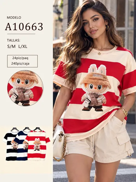 Playera rayas estampado conejo