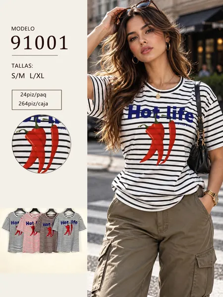 Playera rayas estampado chile