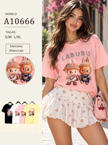 Playera estampado Labubu muñecos