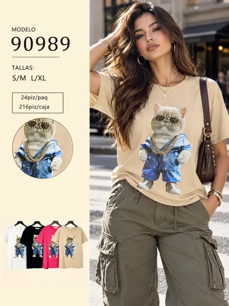 Playera con estampado de gato