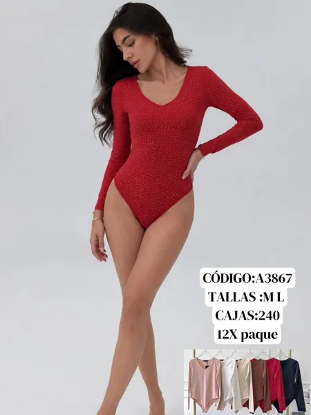 Body manga larga con pedrería