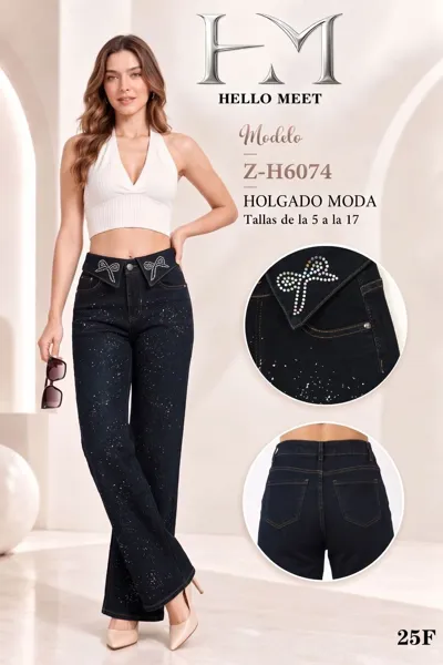 Jeans holgados oscuros con brillo