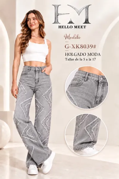 Jeans holgados grises deshilachados
