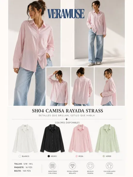 Camisa Rayada Strass