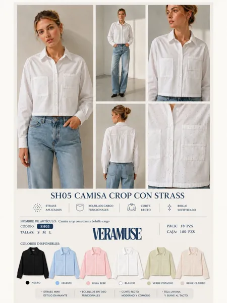 Camisa crop con strass