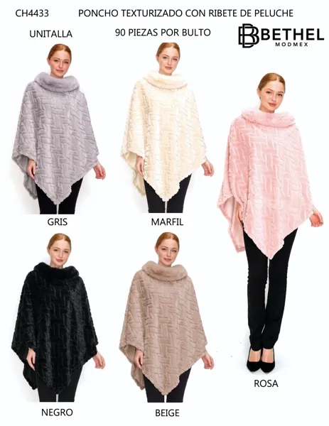 Poncho texturizado con ribete de peluche