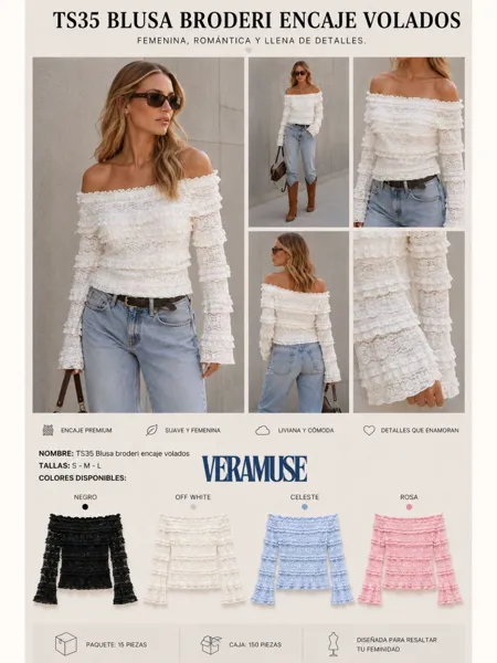Blusa broderi encaje volados