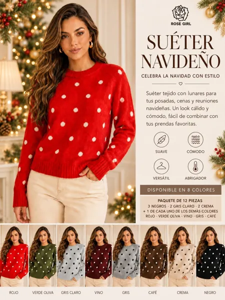 Suéter navideño tejido con lunares
