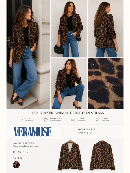 Blazer animal print con strass