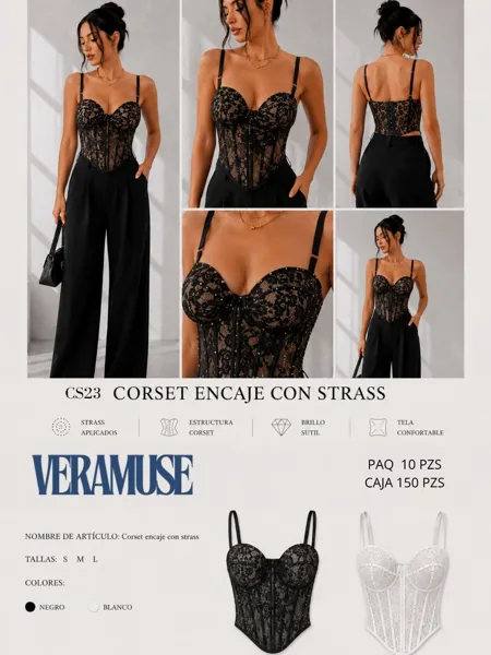 Corset encaje con strass
