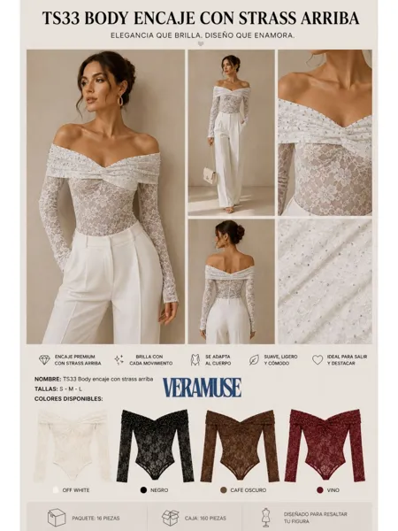 Body encaje con strass arriba