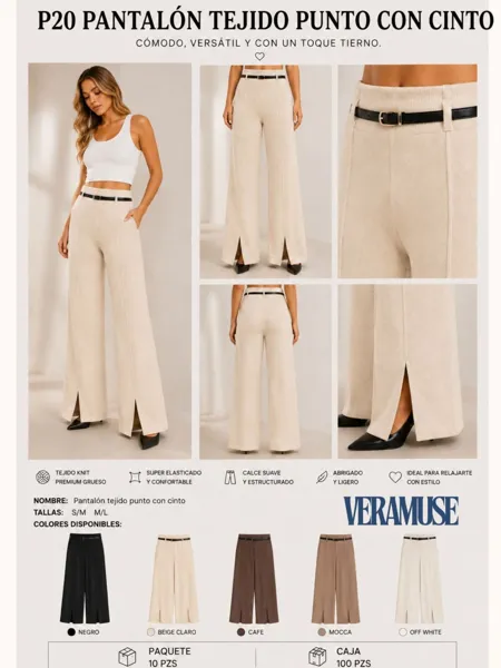 Pantalón tejido punto con cinto