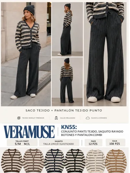 Conjunto pants tejido y saquito rayado