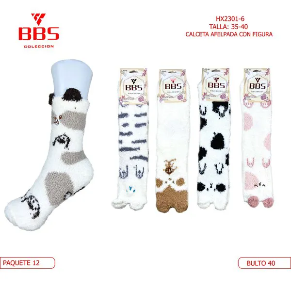 Calcetines afelpados con figura de animales para dama