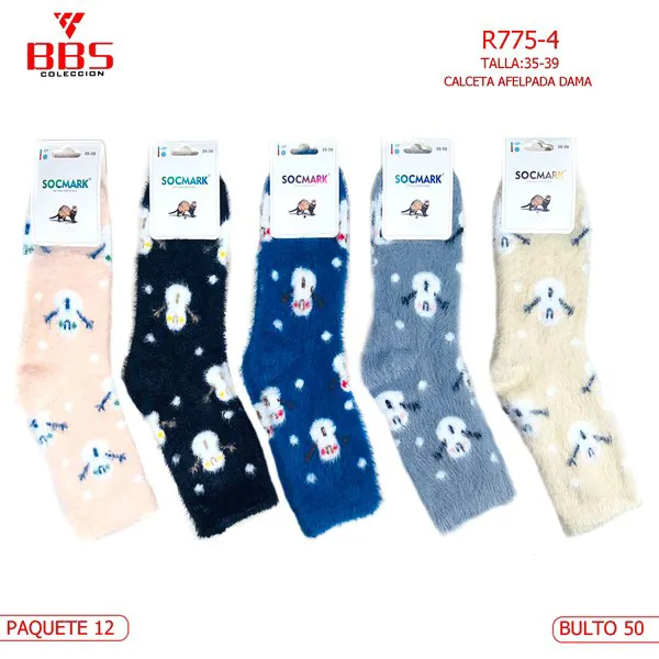 Calcetines afelpados con muñeco de nieve para dama