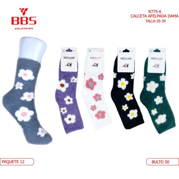 Calcetines afelpados con estampado de flores para dama