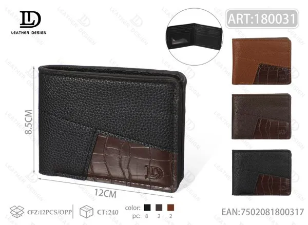 Cartera de Hombre de Piel con Panel de Cocodrilo