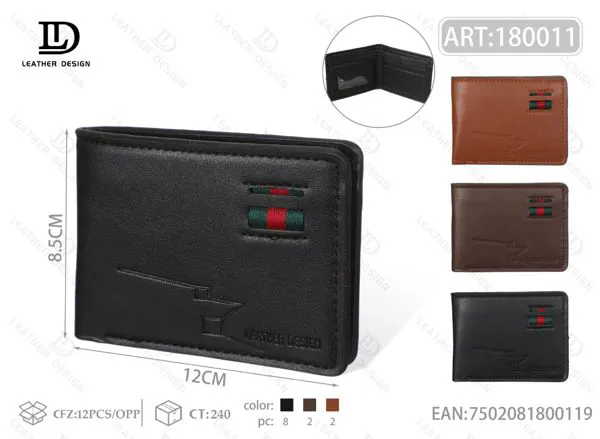 Cartera de Hombre de Piel con Franja Verde y Roja
