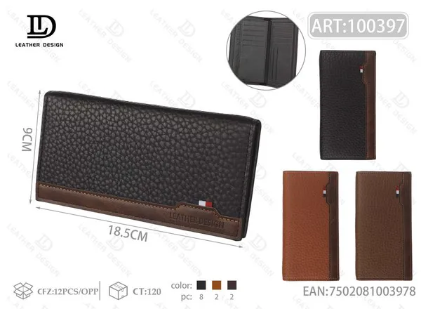Cartera Larga de Hombre de Piel Granulada Bicolor