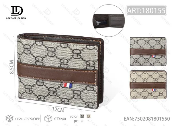 Cartera de Hombre con Estampado Monograma y Franja Cafe