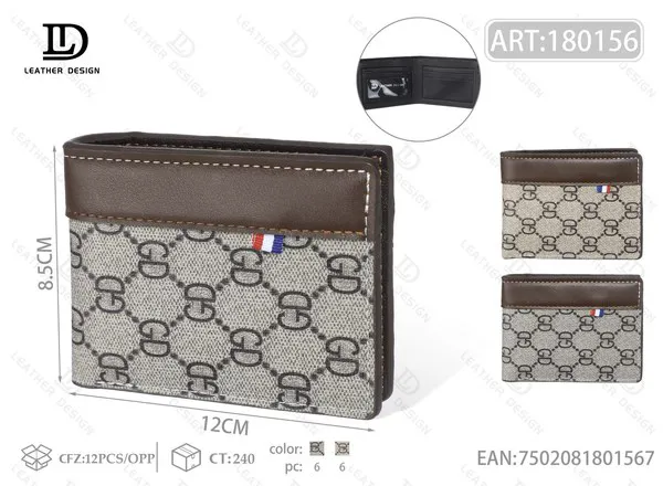 Cartera de Hombre con Estampado Monograma y Ribete Cafe