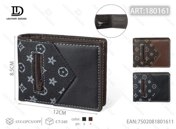 Cartera de Hombre Bifold con Estampado Monograma y Cierre