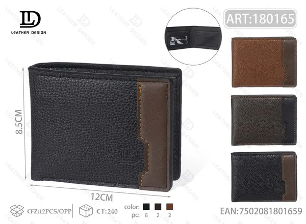 Cartera de Hombre Bifold de Piel Texturizada con Panel Contrastante